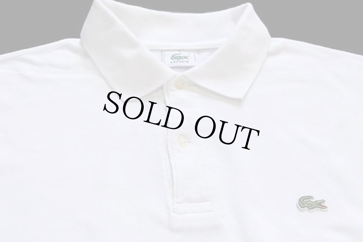 画像3: 80s LACOSTEラコステ ワンポイント コットン 鹿の子 長袖ポロシャツ 白 6★26 (3)