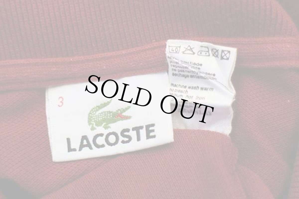 画像4: 90s LACOSTEラコステ ワンポイント コットン 鹿の子 長袖ポロシャツ バーガンディ 3★16 (4)