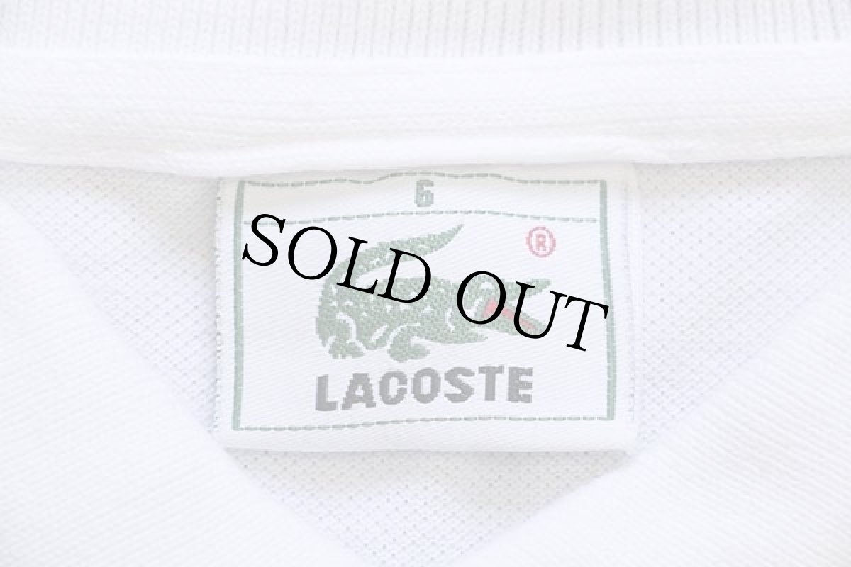 画像4: 80s LACOSTEラコステ ワンポイント コットン 鹿の子 長袖ポロシャツ 白 6★26 (4)