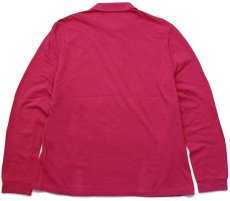 画像2: 90s LACOSTEラコステ ワンポイント コットン 鹿の子 長袖ポロシャツ 濃ピンク 5★13 (2)