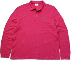 画像1: 90s LACOSTEラコステ ワンポイント コットン 鹿の子 長袖ポロシャツ 濃ピンク 5★13 (1)