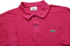 画像3: 90s LACOSTEラコステ ワンポイント コットン 鹿の子 長袖ポロシャツ 濃ピンク 5★13 (3)