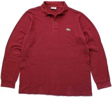 画像1: 90s LACOSTEラコステ ワンポイント コットン 鹿の子 長袖ポロシャツ バーガンディ 3★16 (1)
