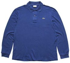 画像1: 90s LACOSTEラコステ ワンポイント コットン 鹿の子 長袖ポロシャツ 濃青 4★47 (1)