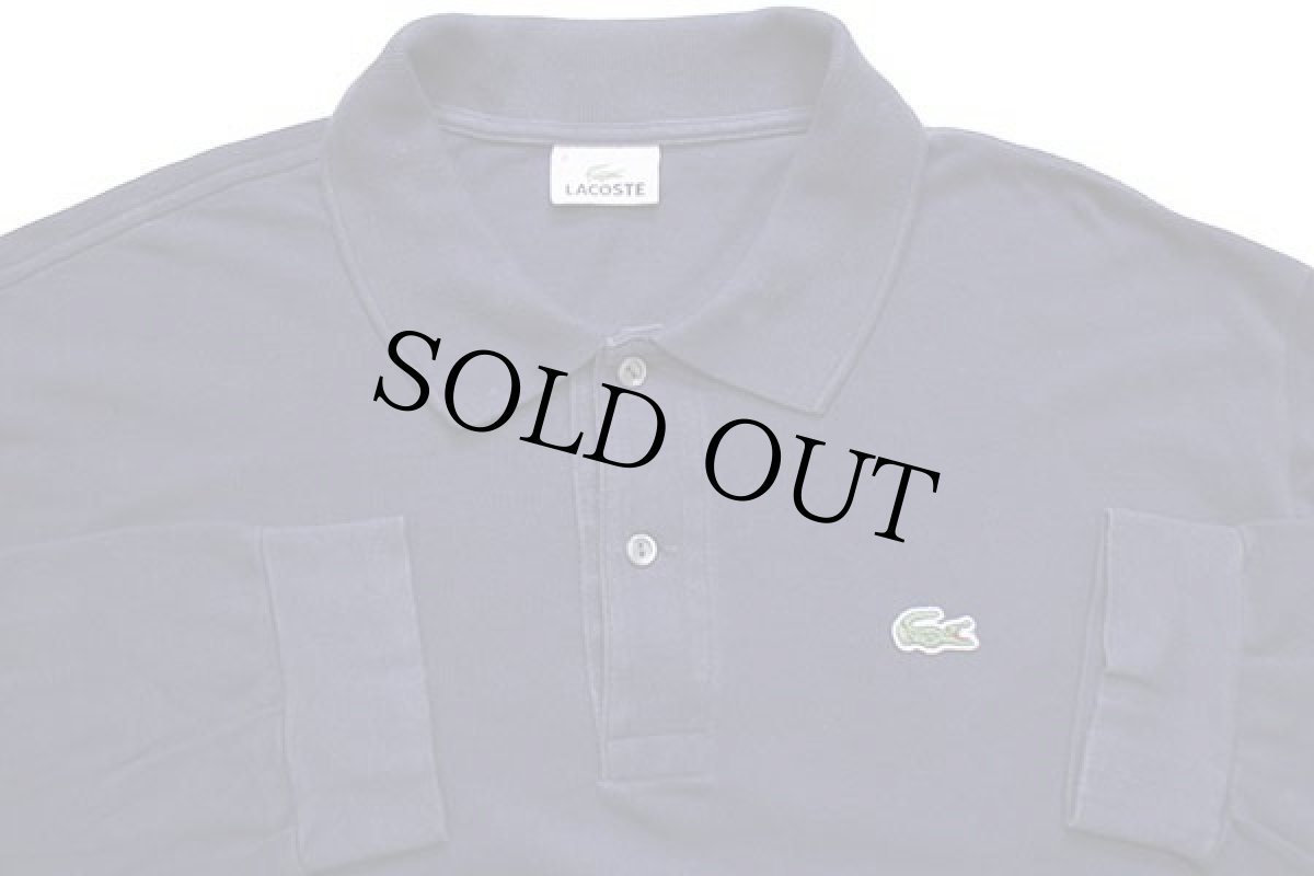 画像3: 90s LACOSTEラコステ ワンポイント コットン 鹿の子 長袖ポロシャツ 紺 8★40 特大 (3)