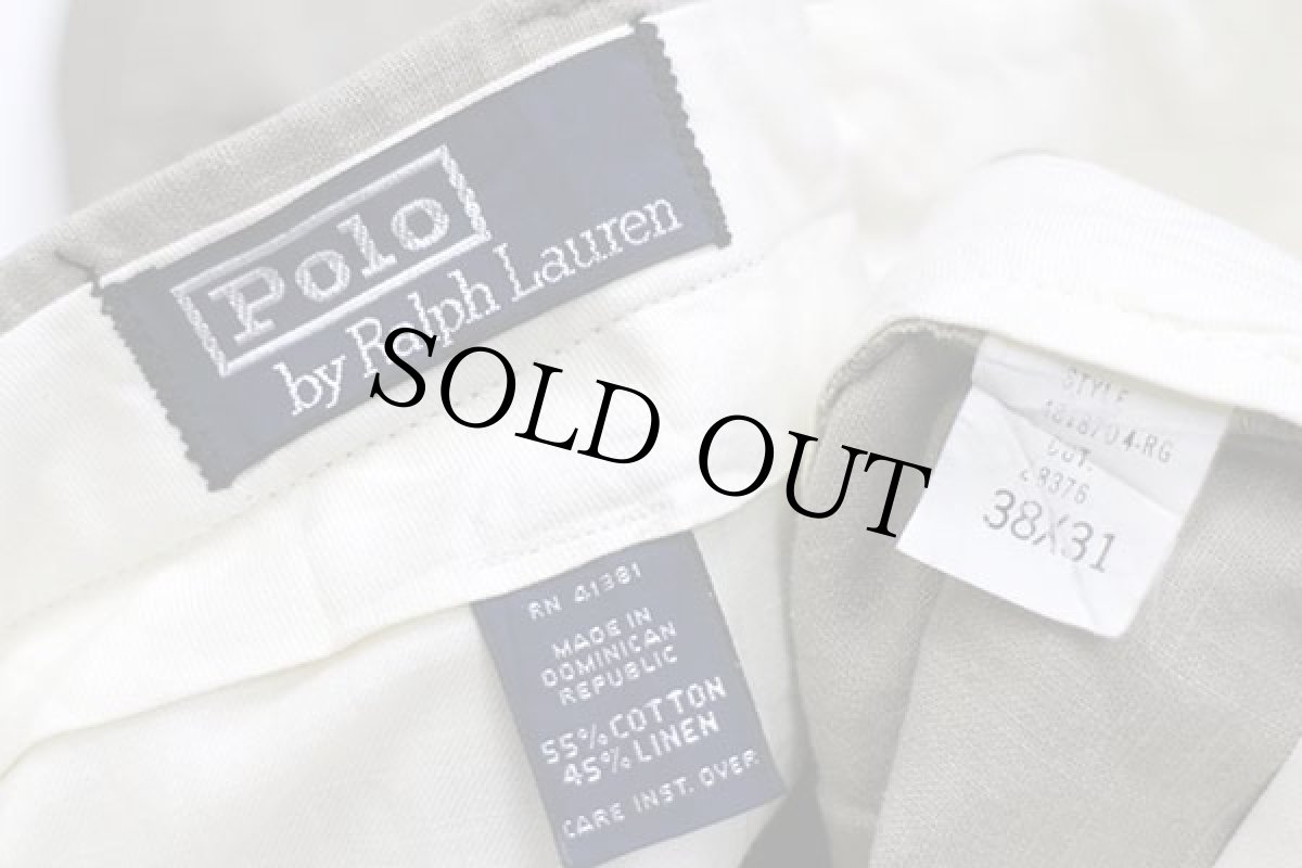 画像6: 90s ポロ ラルフローレン ツータック スラックス コットン×リネンパンツ グレーベージュ w38 L31 (6)