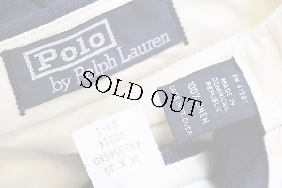 画像6: 90s ポロ ラルフローレン ツータック スラックス リネンパンツ 紺 w38 L30 (6)