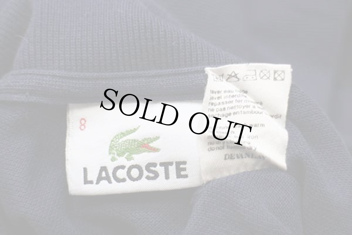 画像4: 90s LACOSTEラコステ ワンポイント コットン 鹿の子 長袖ポロシャツ 紺 8★40 特大 (4)
