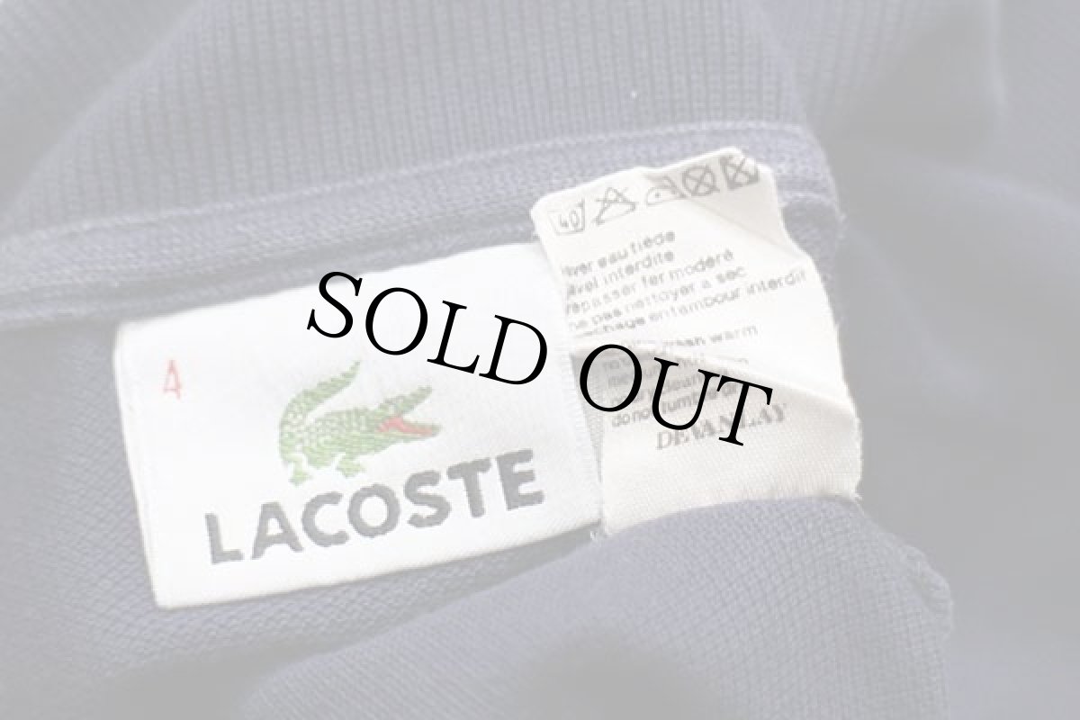 画像4: 90s LACOSTEラコステ ワンポイント コットン 鹿の子 長袖ポロシャツ 紺 4★45 (4)