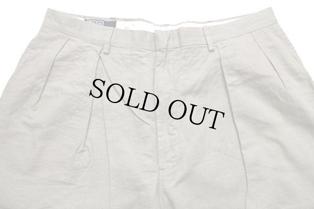 画像4: 90s ポロ ラルフローレン ツータック スラックス コットン×リネンパンツ グレーベージュ w38 L31 (4)