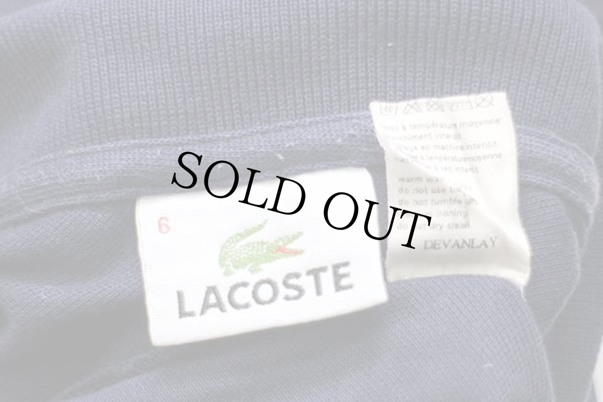 画像4: 90s LACOSTEラコステ ワンポイント コットン 鹿の子 長袖ポロシャツ 紺 6★42 (4)