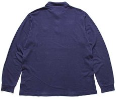 画像2: 90s LACOSTEラコステ ワンポイント コットン 鹿の子 長袖ポロシャツ 紺 5★44 (2)