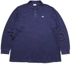 画像1: 90s LACOSTEラコステ ワンポイント コットン 鹿の子 長袖ポロシャツ 紺 8★40 特大 (1)