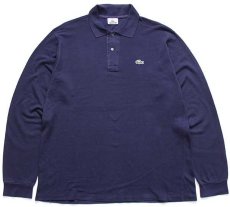 画像1: 90s LACOSTEラコステ ワンポイント コットン 鹿の子 長袖ポロシャツ 紺 5★44 (1)