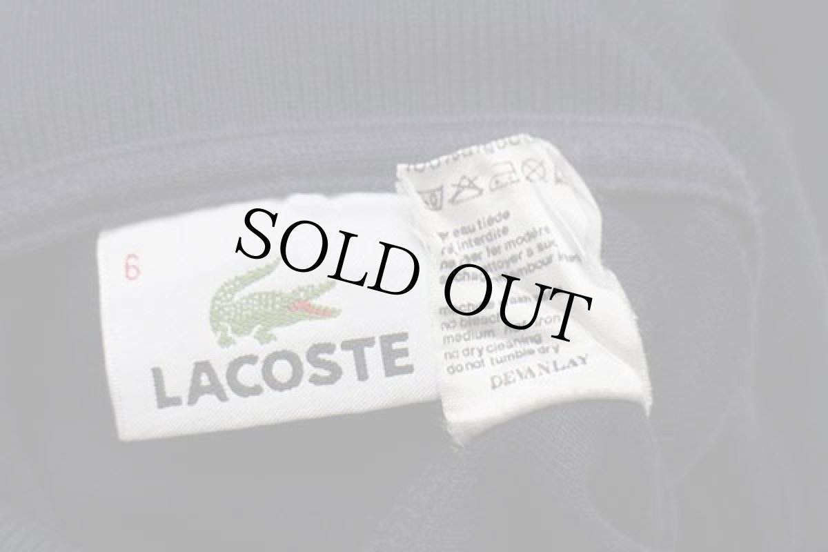 画像4: 90s LACOSTEラコステ ワンポイント コットン 鹿の子 長袖ポロシャツ 紺 6★41 (4)