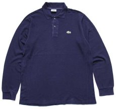 画像1: 90s LACOSTEラコステ ワンポイント コットン 鹿の子 長袖ポロシャツ 紺 4★45 (1)