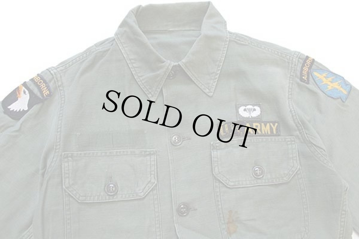 画像3: 60s 米軍 U.S.ARMY AIRBONE パッチ付き コットンサテン ユーティリティシャツ オリーブグリーン (3)