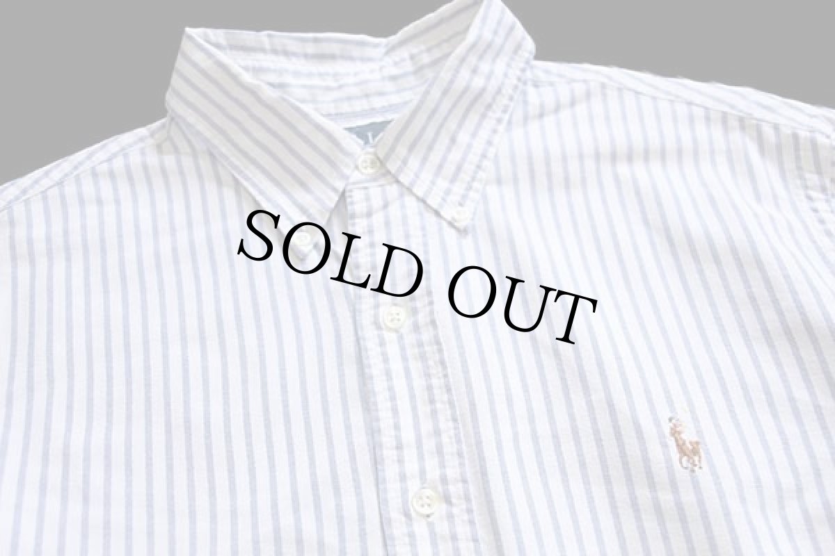 画像3: 00s ラルフローレン ストライプ ボタンダウン オックスフォード コットンシャツ サックス×ホワイト L (3)