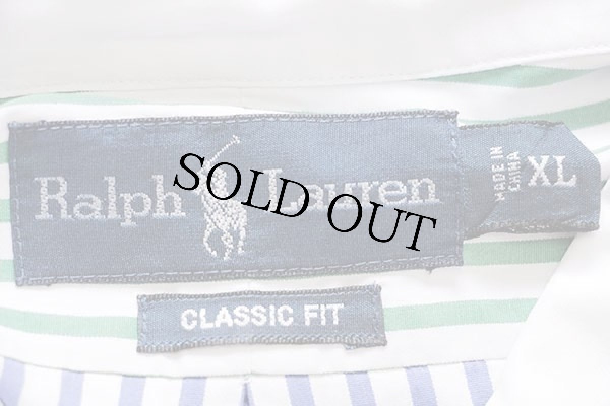 画像4: 00s ラルフローレン RLYC刺繍 クレイジーパターン ストライプ マチ付き 三点留め ボタンダウン コットンシャツ XL (4)