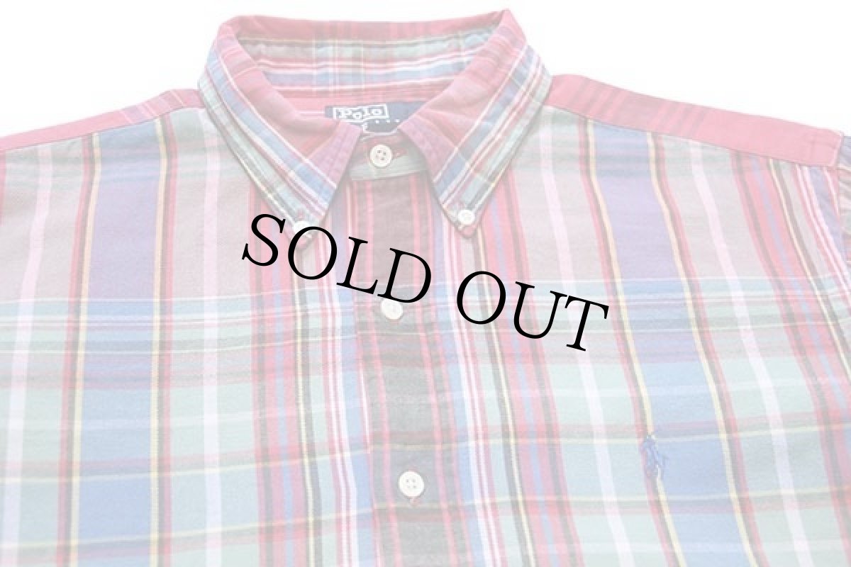 画像3: 90s ポロ ラルフローレン マドラスチェック ボタンダウン コットンツイルシャツ L (3)