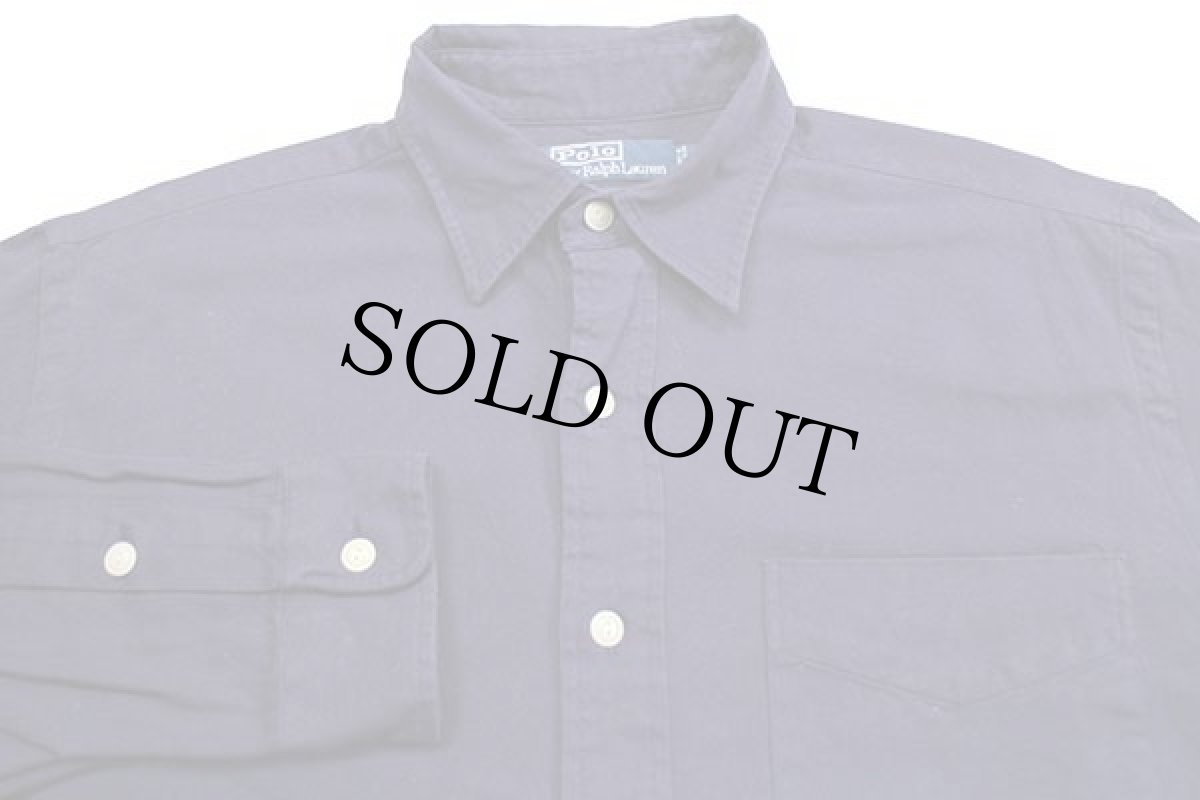 画像3: 90s ポロ ラルフローレン LOWELL SPORT ヘリンボーン コットンシャツ ナス紺 M (3)