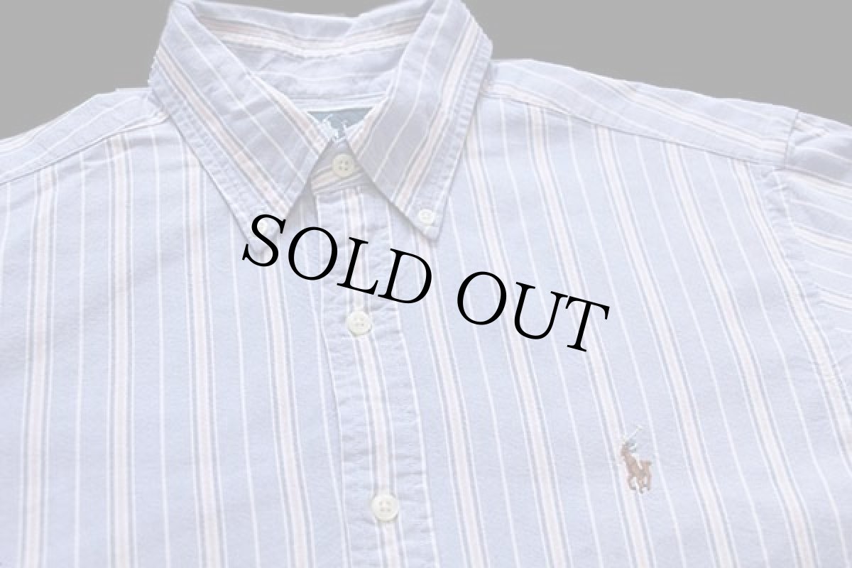 画像3: 00s ラルフローレン ランダムストライプ ボタンダウン オックスフォード コットンシャツ M (3)