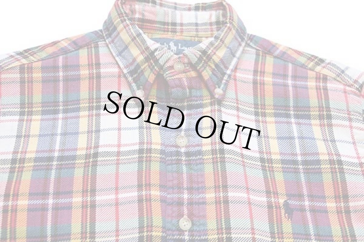 画像3: 00s ラルフローレン マドラスチェック ボタンダウン コットン フランネルシャツ S★インド綿 (3)