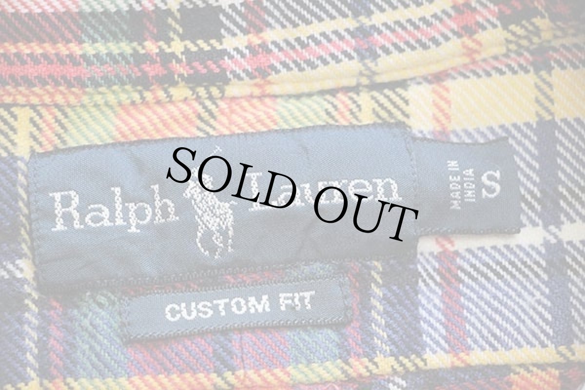 画像4: 00s ラルフローレン マドラスチェック ボタンダウン コットン フランネルシャツ S★インド綿 (4)