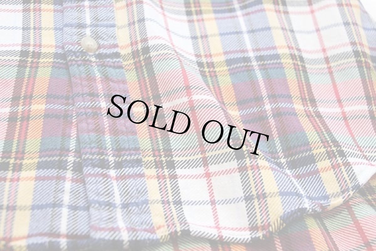 画像5: 00s ラルフローレン マドラスチェック ボタンダウン コットン フランネルシャツ S★インド綿 (5)