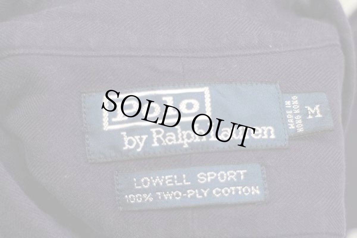 画像4: 90s ポロ ラルフローレン LOWELL SPORT ヘリンボーン コットンシャツ ナス紺 M (4)