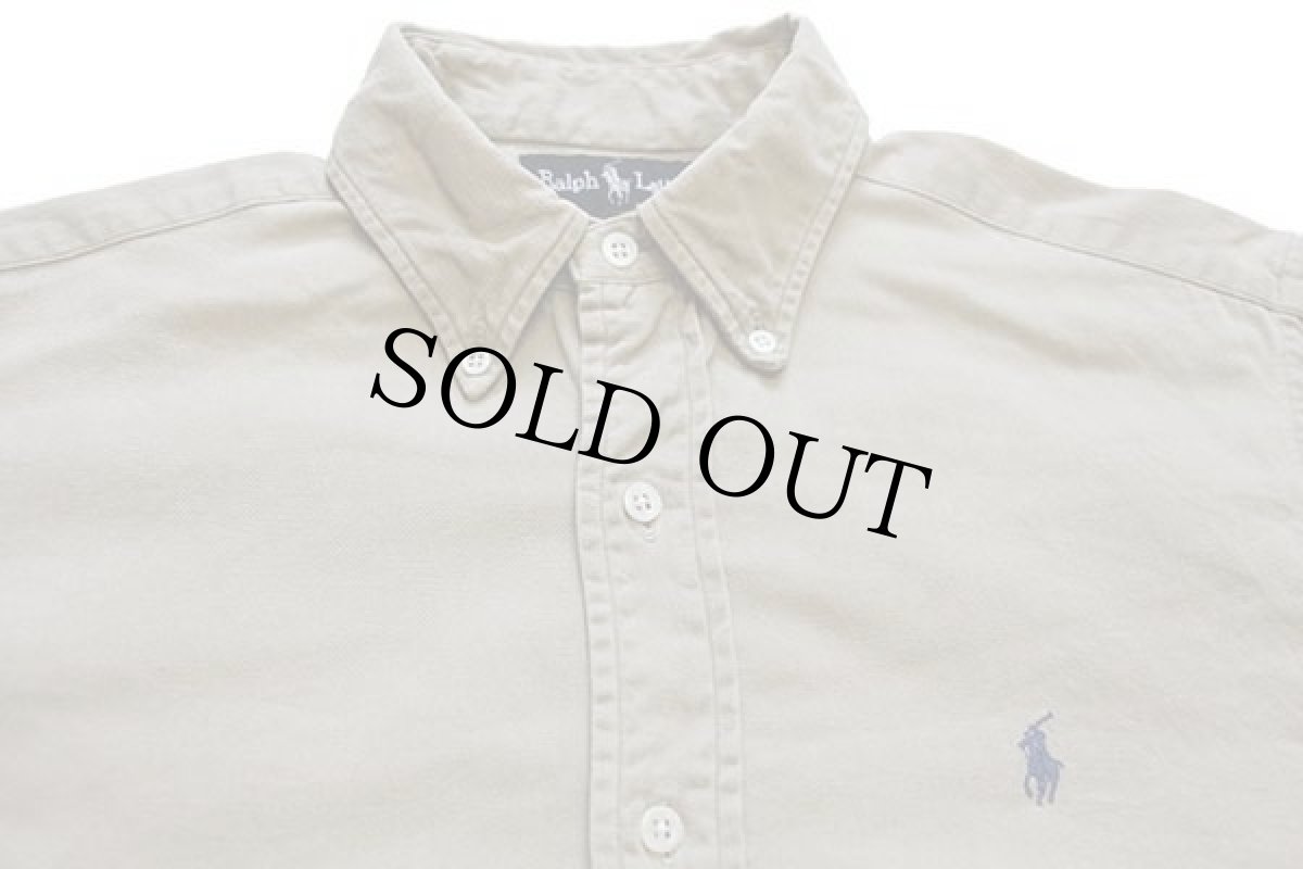 画像3: 90s USA製 ラルフローレン ワンポイント ボタンダウン コットンツイルシャツ カーキ S (3)