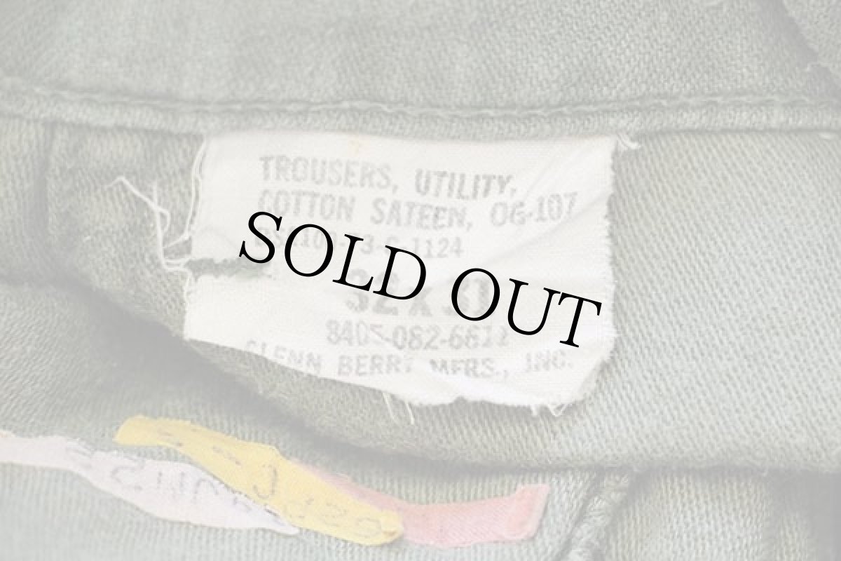 画像6: 70s 米軍 U.S.ARMY コットンサテン ユーティリティ ベイカーパンツ オリーブグリーン w32 L31★C (6)