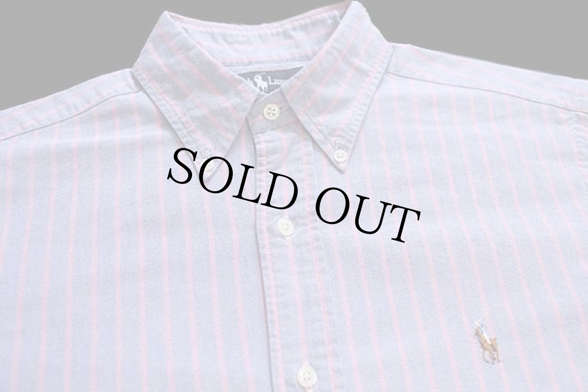 画像3: 90s ラルフローレン ストライプ ボタンダウン オックスフォード コットンシャツ サックス×薄赤 15.5 (3)