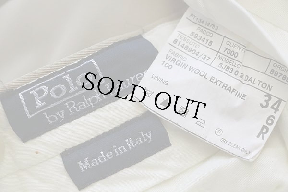 画像6: 90s イタリア製 ポロ ラルフローレン ツータック スラックス ウール ギャバジン パンツ カーキ w34 (6)