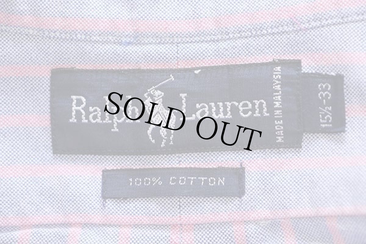 画像4: 90s ラルフローレン ストライプ ボタンダウン オックスフォード コットンシャツ サックス×薄赤 15.5 (4)