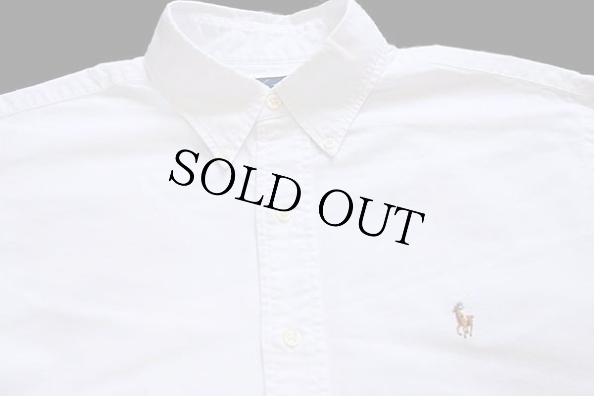 画像3: 90s ラルフローレン SLIM BLAKE ワンポイント ボタンダウン オックスフォード コットンシャツ 白 M★Q (3)