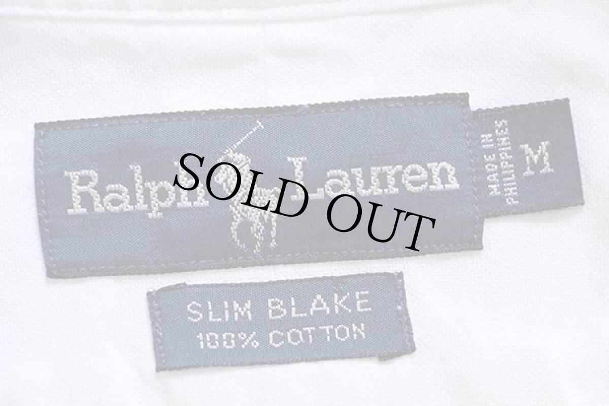 画像4: 90s ラルフローレン SLIM BLAKE ワンポイント ボタンダウン オックスフォード コットンシャツ 白 M★Q (4)