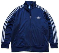 画像1: adidasアディダス トレフォイル ロゴ刺繍 トラックジャケット 紺×グレー L★ジャージ (1)
