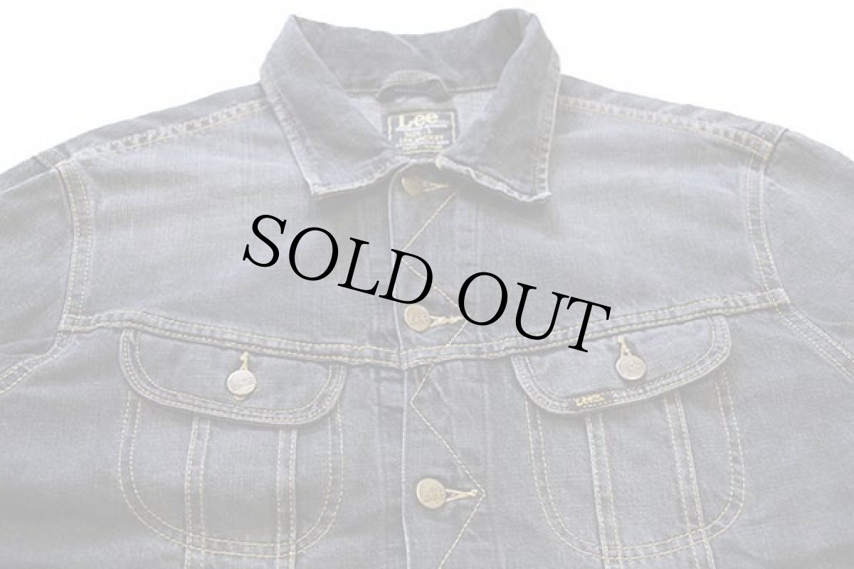 画像3: Leeリー SLIM JACKET USED加工 先染め ブラック デニムジャケット L★ユーロ (3)