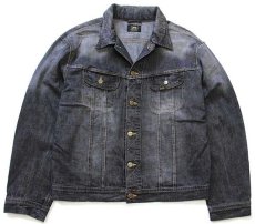 画像1: Leeリー RIDER JACKET SLIM USED加工 先染め ブラック デニムジャケット XL★ユーロ (1)