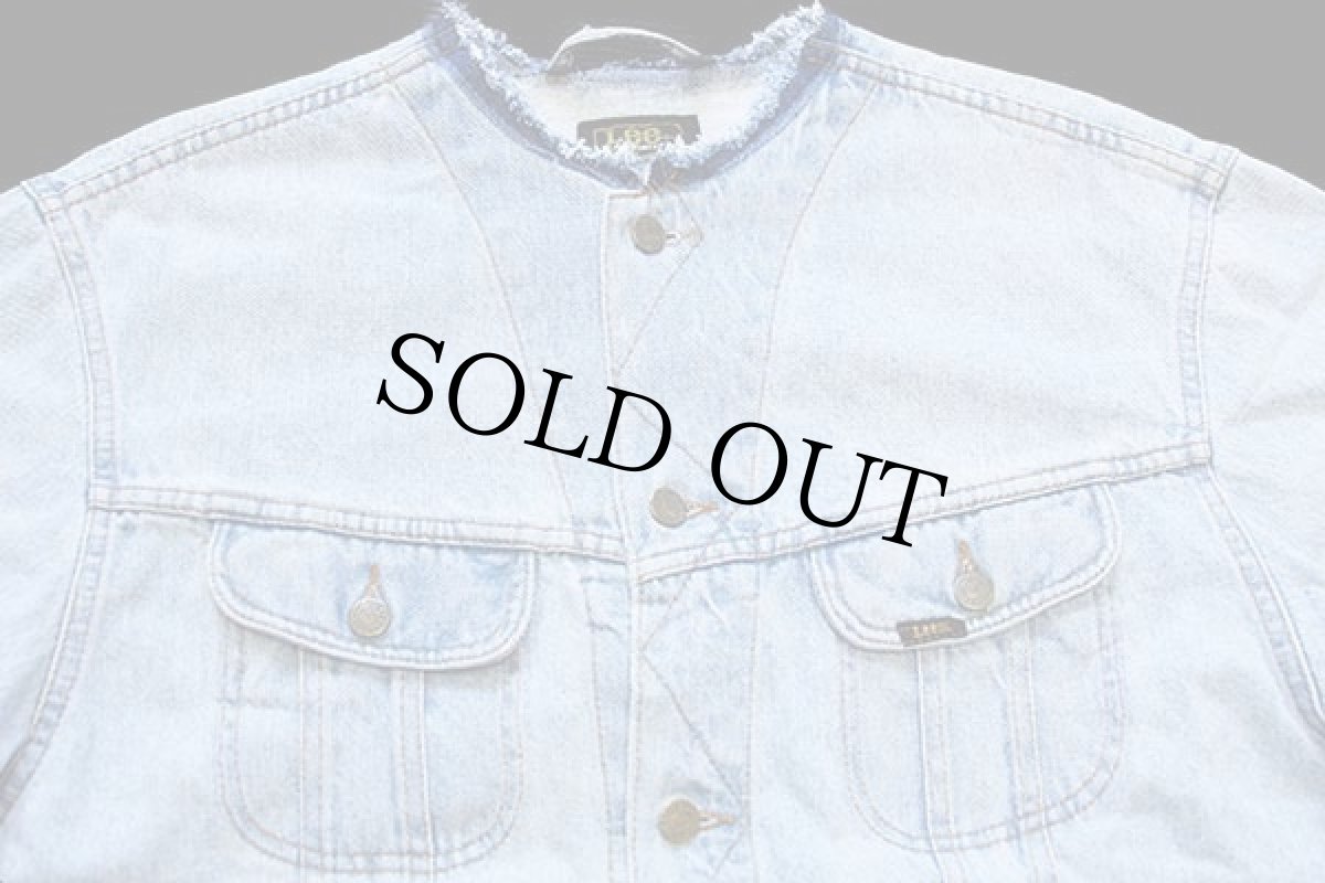 画像3: Leeリー RIDER JACKET ノーカラー デニムジャケット 4ポケット カスタム アイスブルー XXL★ユーロ 特大 (3)