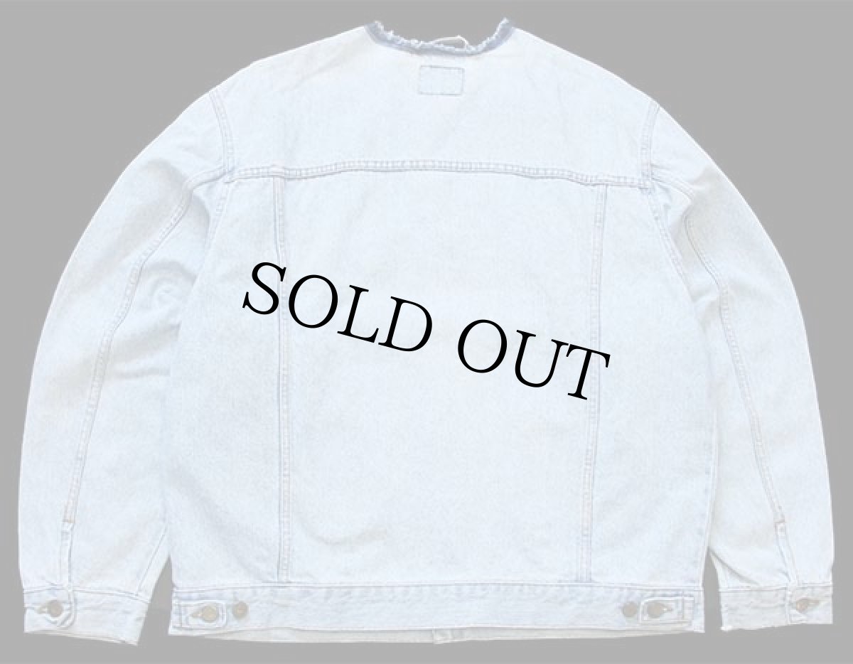 画像2: Leeリー RIDER JACKET ノーカラー デニムジャケット 4ポケット カスタム アイスブルー XXL★ユーロ 特大 (2)