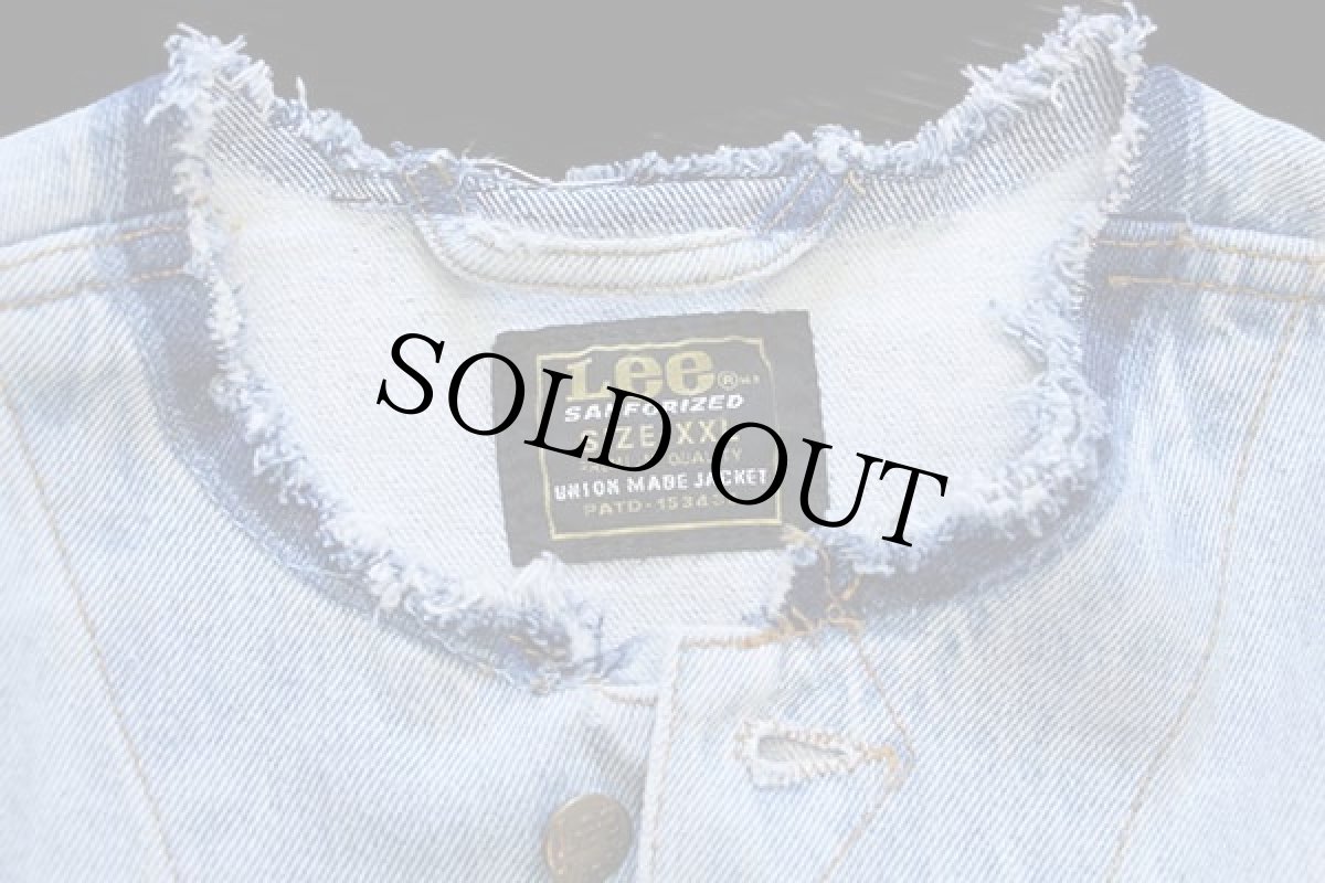 画像4: Leeリー RIDER JACKET ノーカラー デニムジャケット 4ポケット カスタム アイスブルー XXL★ユーロ 特大 (4)