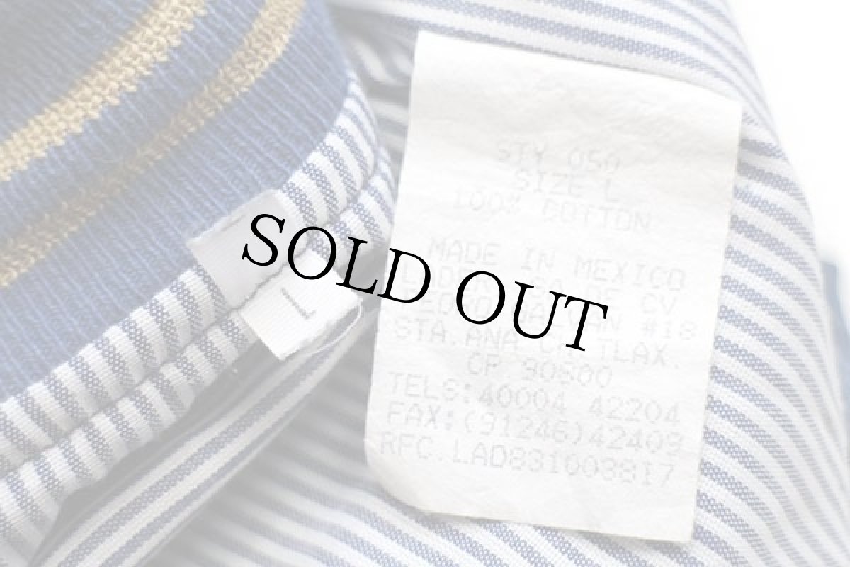 画像4: 90s メキシコ製 Corona BEER ロゴ刺繍 ツートン ストライプライナー コットン×デニムスタジャン L (4)