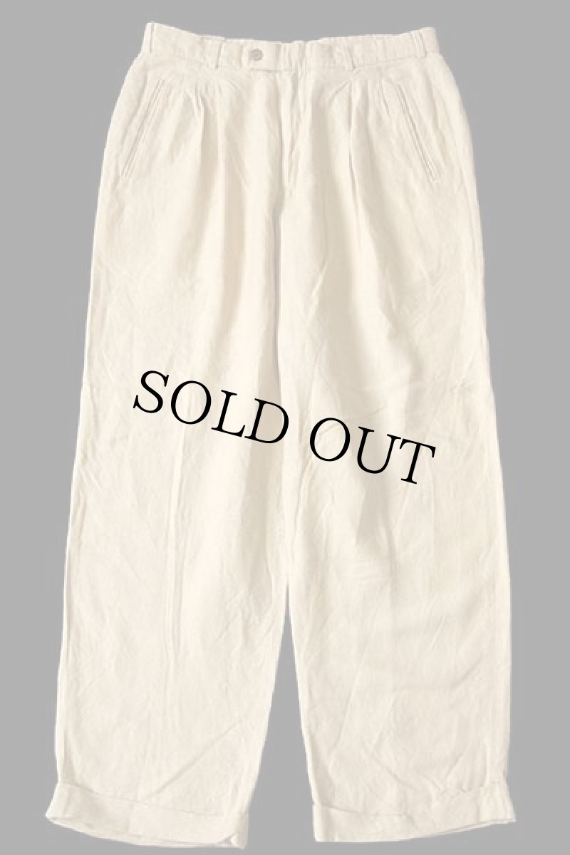 画像2: 00s PERRY ELLIS PORTFOLIO スリータック スラックス リネン×レーヨンパンツ カーキ w33 L30 (2)