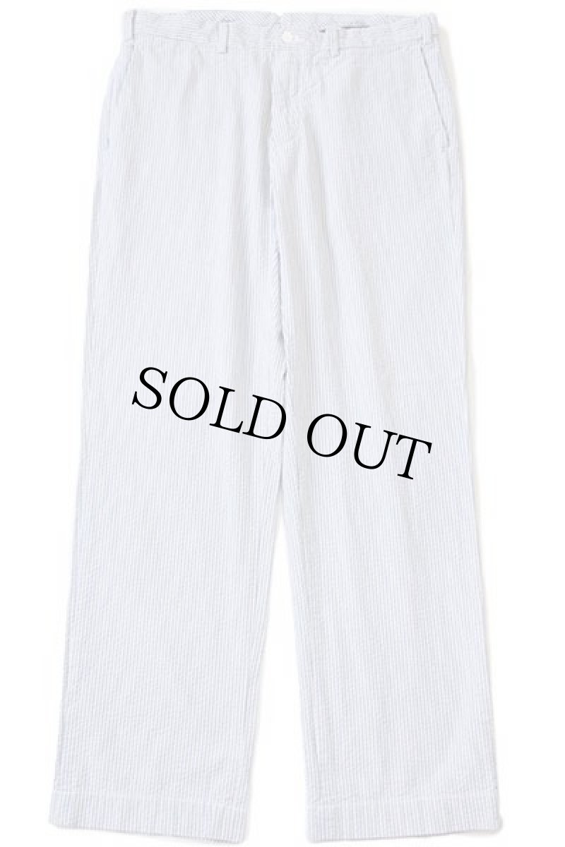 画像2: 00s ポロ ラルフローレン 381 BLEECKER PRESTON FIT ストライプ スラックス コットン シアサッカーパンツ サックス×ホワイト w34 L32 (2)