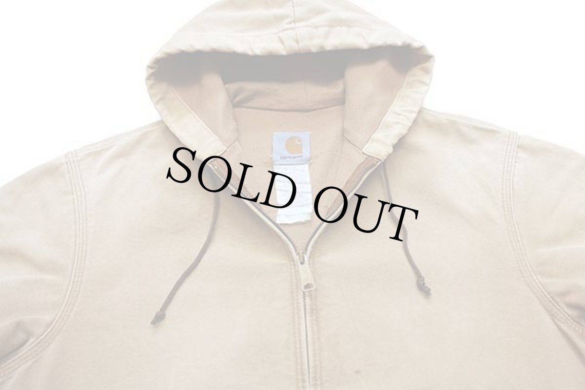 画像3: 90s carharttカーハート 裏サーマル ダック地 アクティブジャケット パーカー 茶 フェード (3)