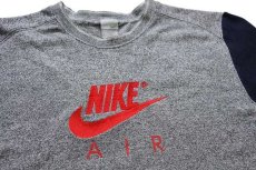 画像3: 00s NIKEナイキ AIR ビッグロゴ刺繍 ツートン 切り替え スウェット ごま塩×紺 L (3)