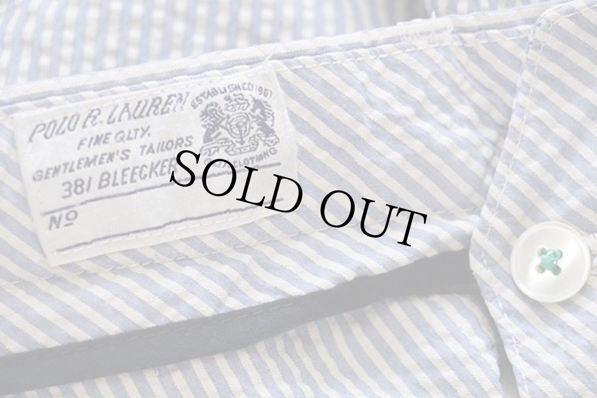 画像7: 00s ポロ ラルフローレン 381 BLEECKER PRESTON FIT ストライプ スラックス コットン シアサッカーパンツ サックス×ホワイト w34 L32 (7)