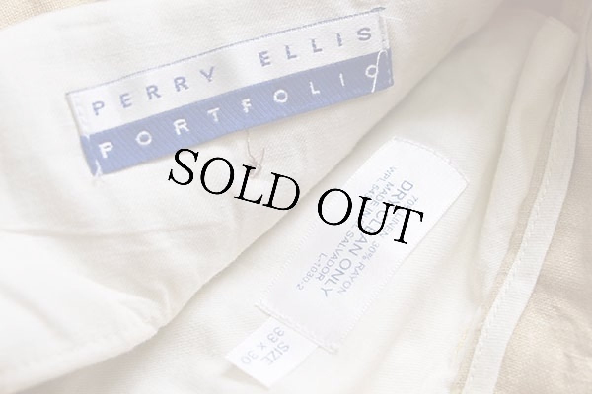 画像6: 00s PERRY ELLIS PORTFOLIO スリータック スラックス リネン×レーヨンパンツ カーキ w33 L30 (6)